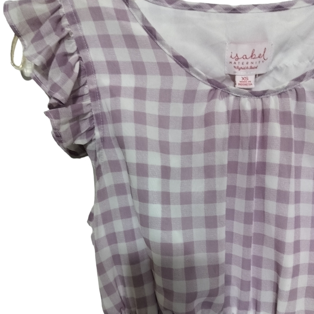 (1643)Isabel Maternity Purple Gingham Spring Maxi Dress Size XS - Picture 4 of 8
